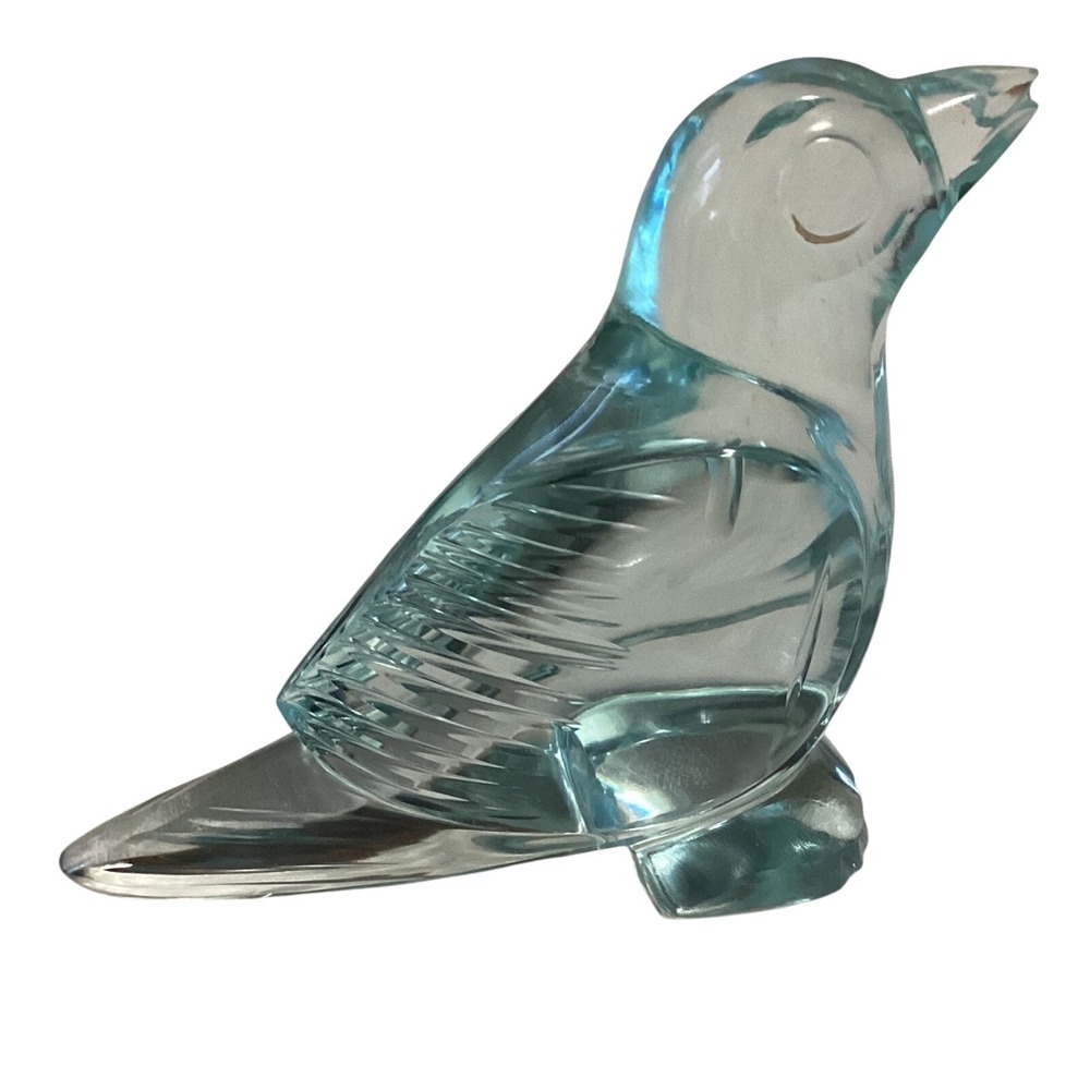 Light Blue Art Glass Bird Figurine Aquamarine Glass Animal Sculpture 3.5 Inch